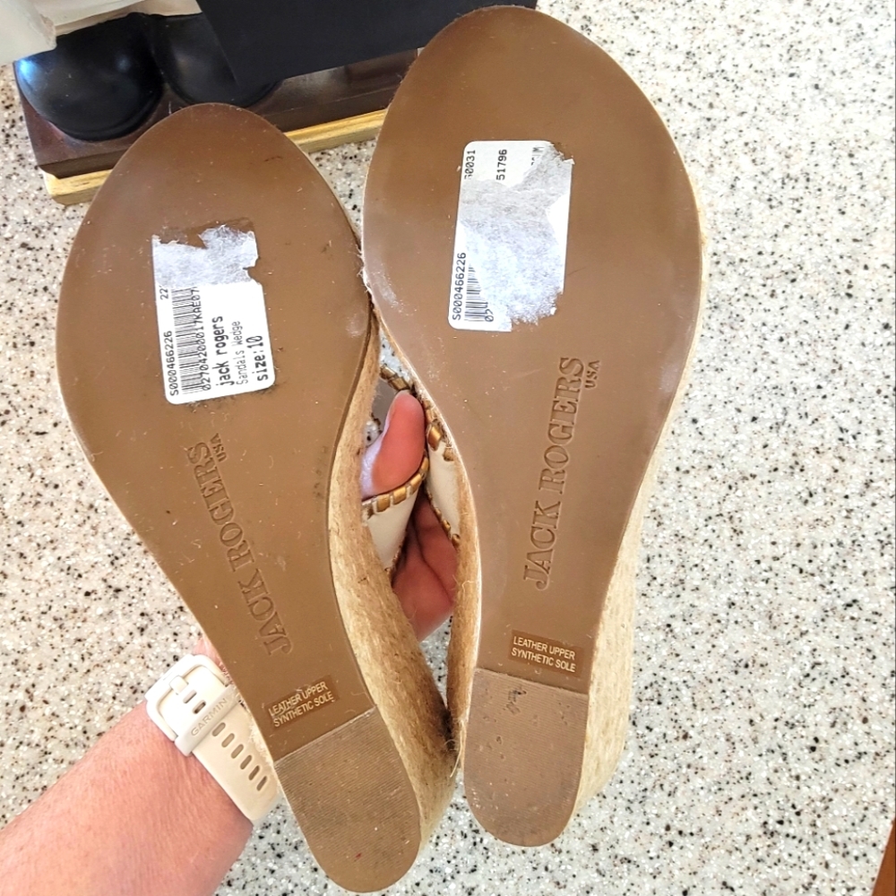 JACK ROGERS White Leather Wedge Sandals 10 - Picture 6 of 9